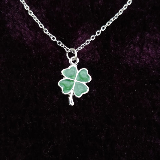 Four-Leaf Clover Green Enamel Necklace Queen of Diamonds