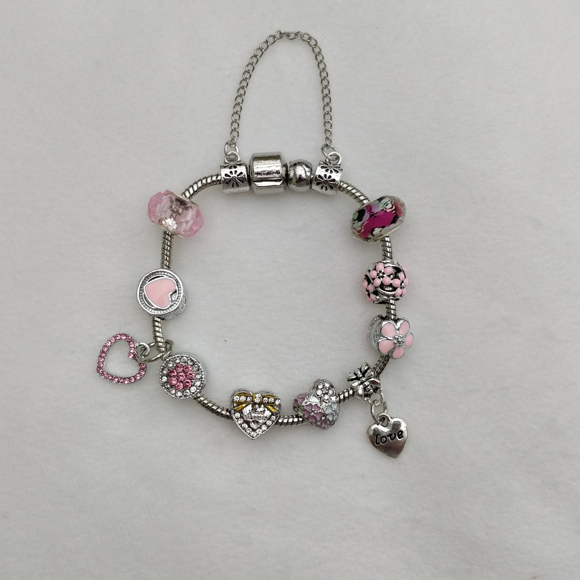 Wedding Charm Bracelet Pink Queen of Diamonds