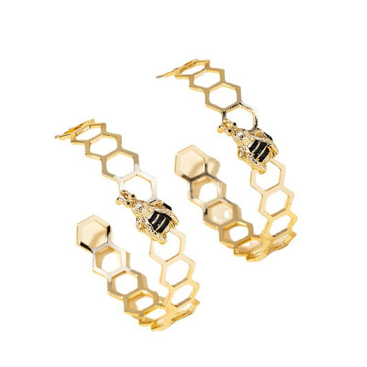 Bee and Honeycomb Hoop Earrings Queen of Diamonds