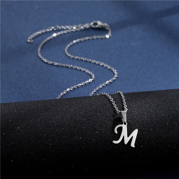 Silver Initial Letter Necklace Queen of Diamonds