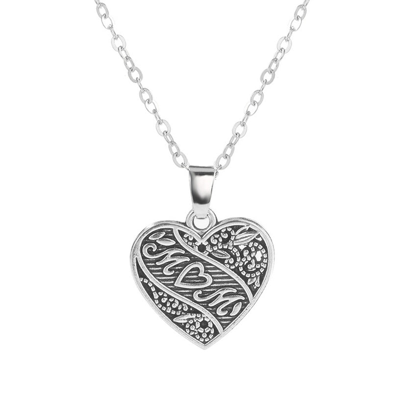 Silver Mom Heart Necklace Queen of Diamonds