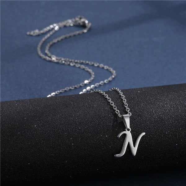 Silver Initial Letter Necklace Queen of Diamonds